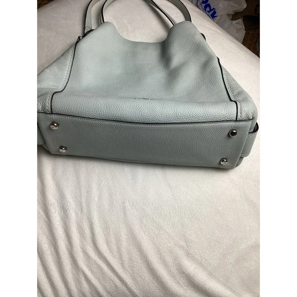 Coach Edie Turnlock Baby Blue Leather Triple Compartment Shoulder Bag